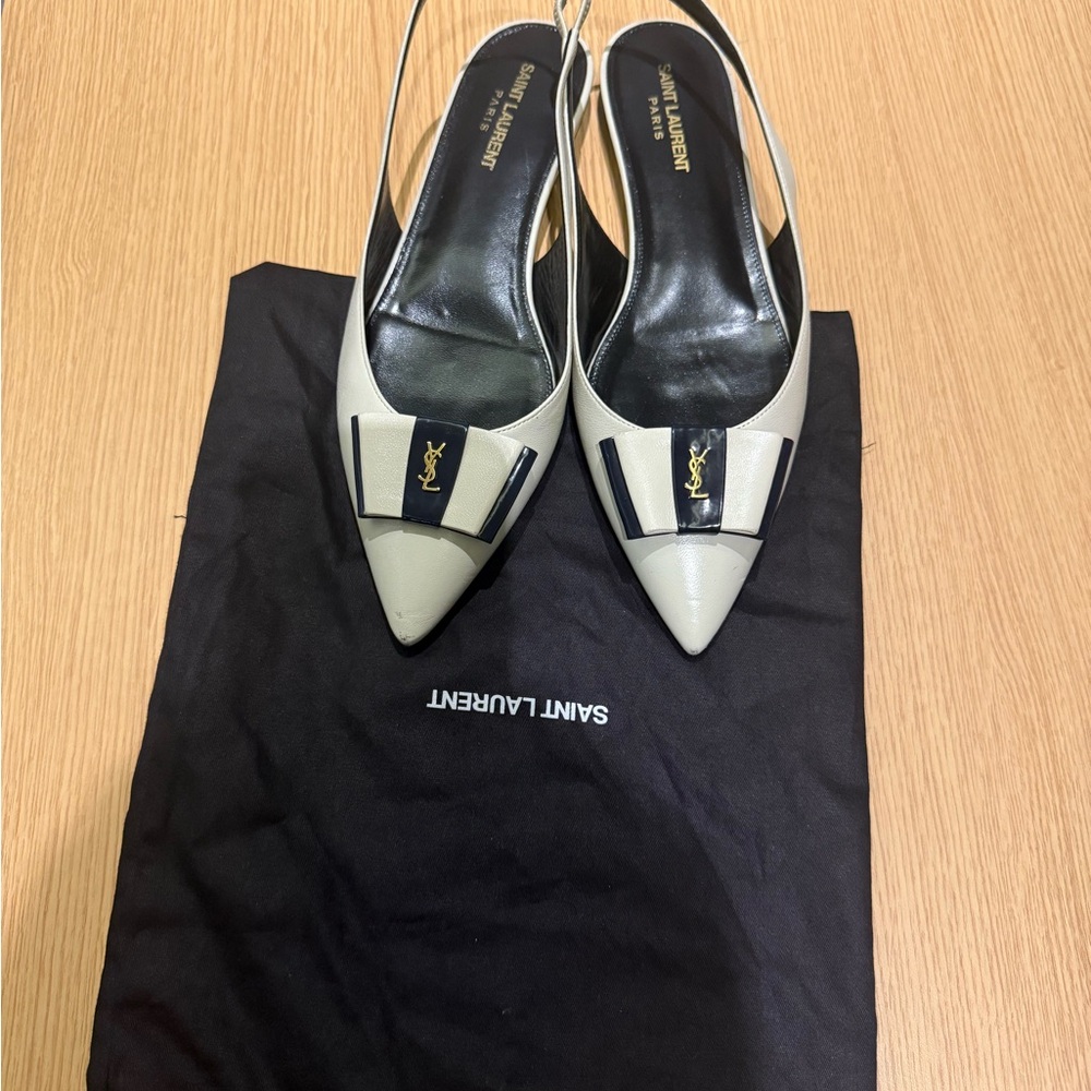 Saint Laurent Anais Bow-Embellished Leather Slingback Flats - Picture 3 of 7
